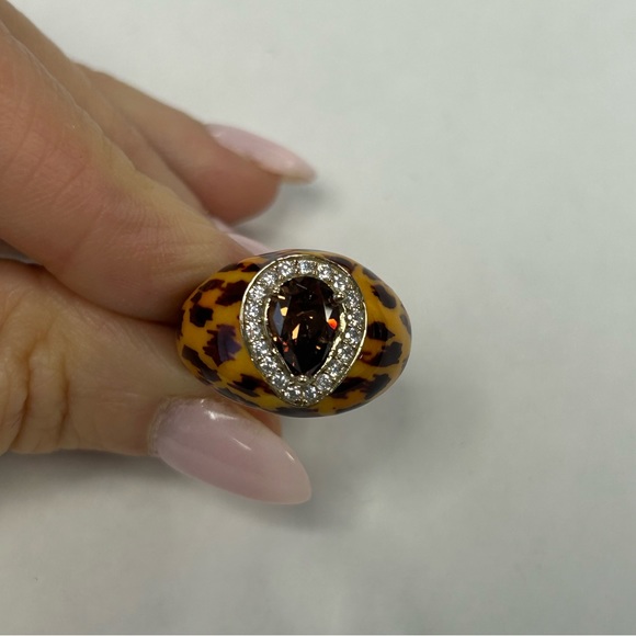 Suzy Levian Yellow Sterling Silver Animal Print Brown CZ & White CZ Ring NWT - Picture 4 of 7